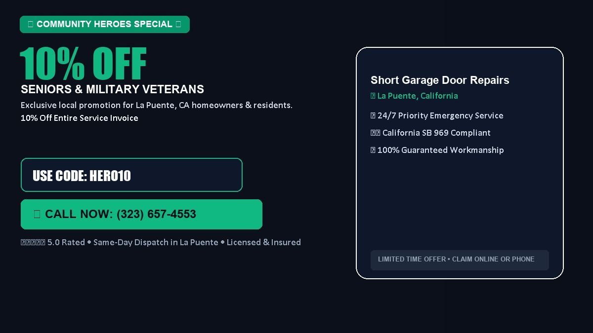 Short Garage Door Repairs 10% OFF Seniors & Military Veterans