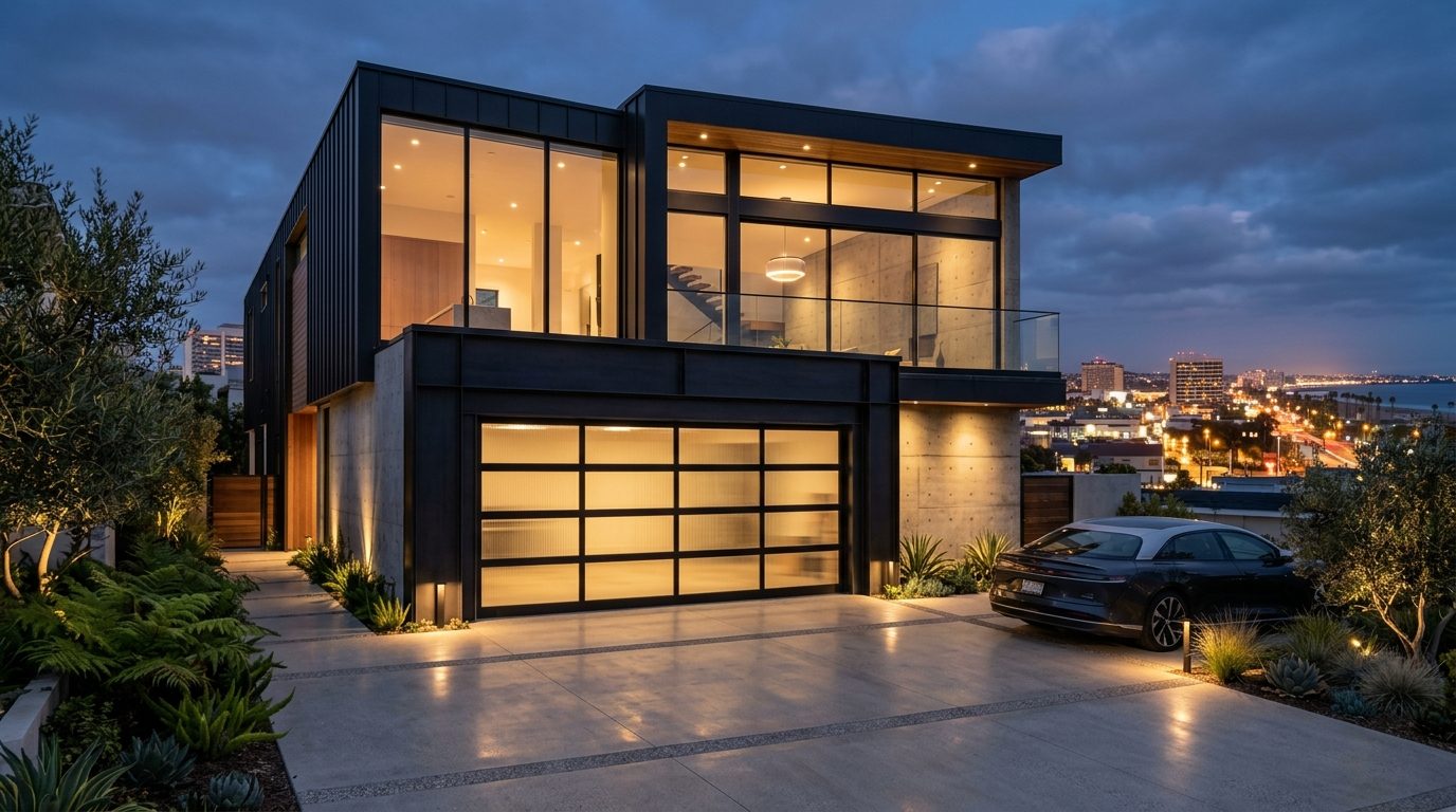 Short Garage Door Repairs Exterior Closed Garage Door at Twilight